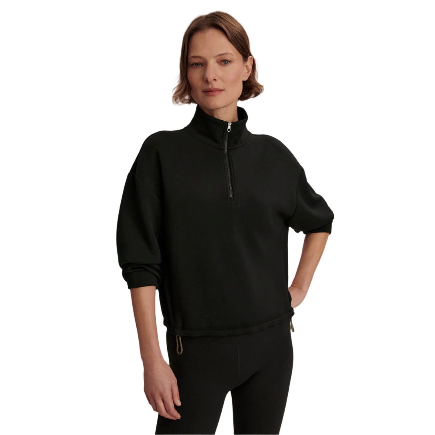 Varley 02. WOMENS APPAREL - WOMENS HOODIES|SWEATERS - WOMENS PO Q ZIP Women's Sian Cropped Half Zip Midlayer BLCK BLACK