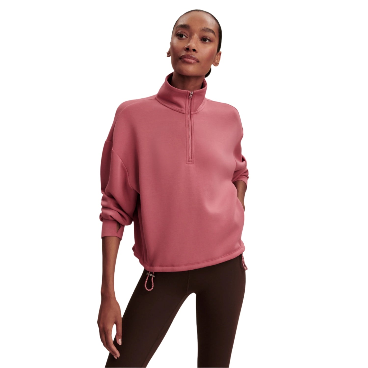 Varley 02. WOMENS APPAREL - WOMENS HOODIES|SWEATERS - WOMENS PO Q ZIP Women's Sian Cropped Half Zip Midlayer MAWO MAUVEWOOD