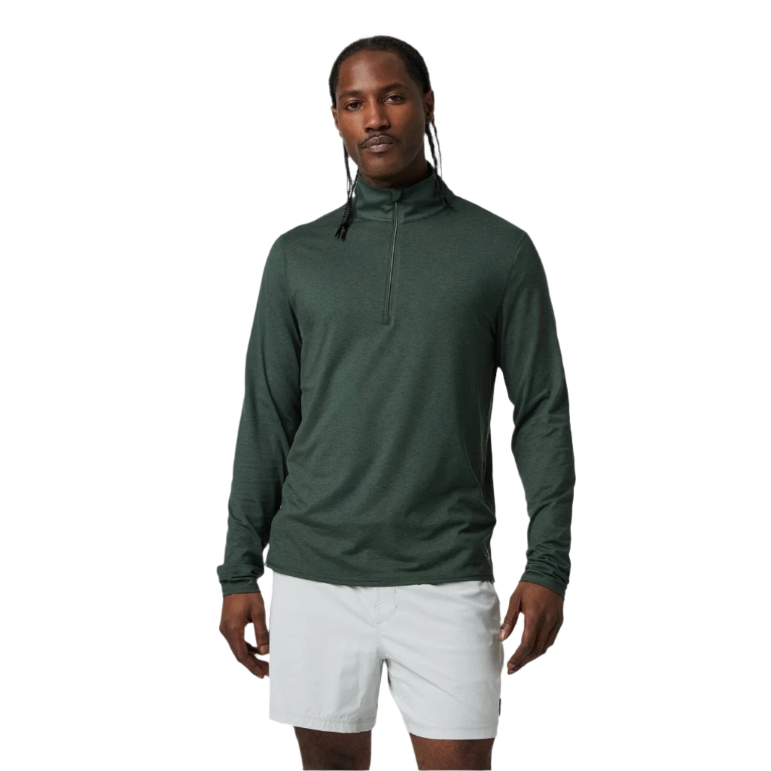 Vuori 01. MENS APPAREL - MENS HOODIES|SWEATERS - MENS PO Q ZIP Men's Ease Performance 1/2 Zip 2.0 HAN ASPEN HEATHER