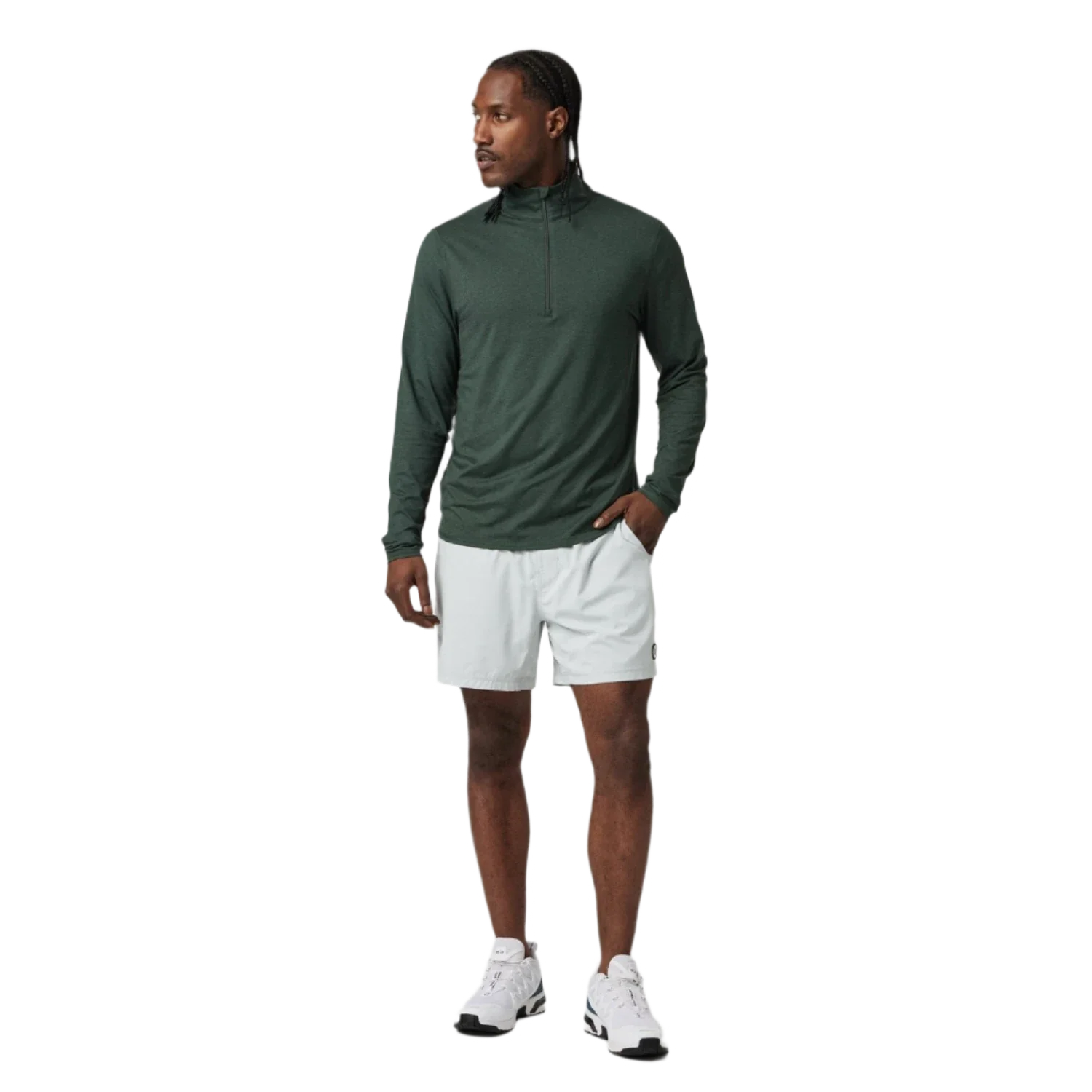 Vuori 01. MENS APPAREL - MENS HOODIES|SWEATERS - MENS PO Q ZIP Men's Ease Performance 1/2 Zip 2.0 HAN ASPEN HEATHER