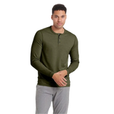 Vuori 01. MENS APPAREL - MENS LS SHIRTS - MENS LS CASUAL Men's Long Sleeve Ease Performance Henley HOR OREGANO HEATHER