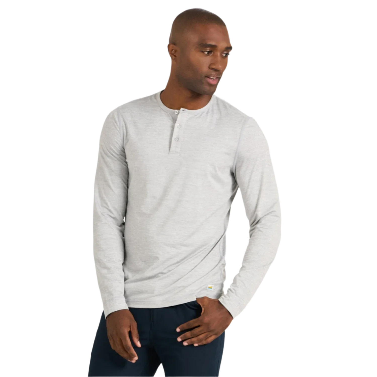 Vuori 01. MENS APPAREL - MENS LS SHIRTS - MENS LS CASUAL Men's Long Sleeve Ease Performance Henley LHG LIGHT HEATHER GREY