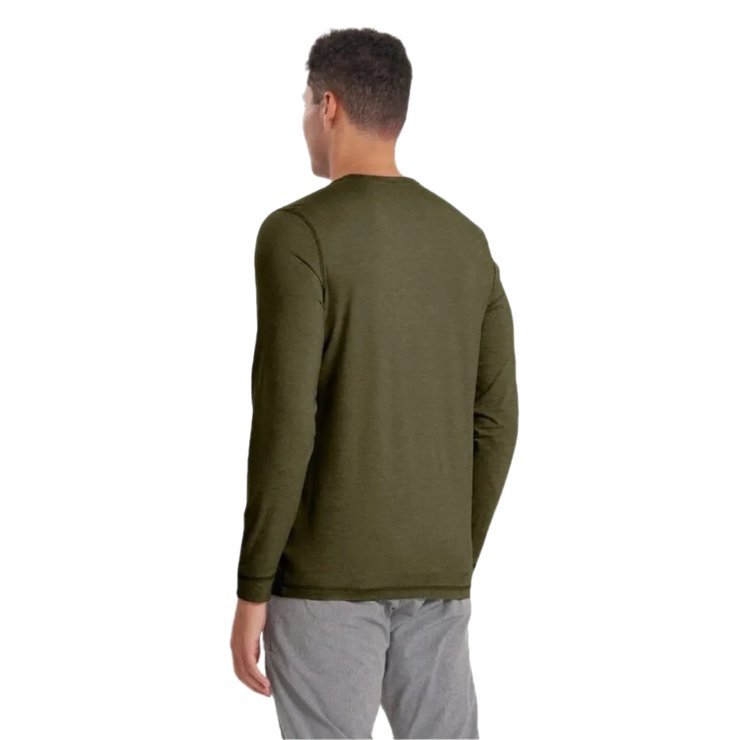 Vuori 01. MENS APPAREL - MENS LS SHIRTS - MENS LS CASUAL Men's Long Sleeve Ease Performance Henley HOR OREGANO HEATHER