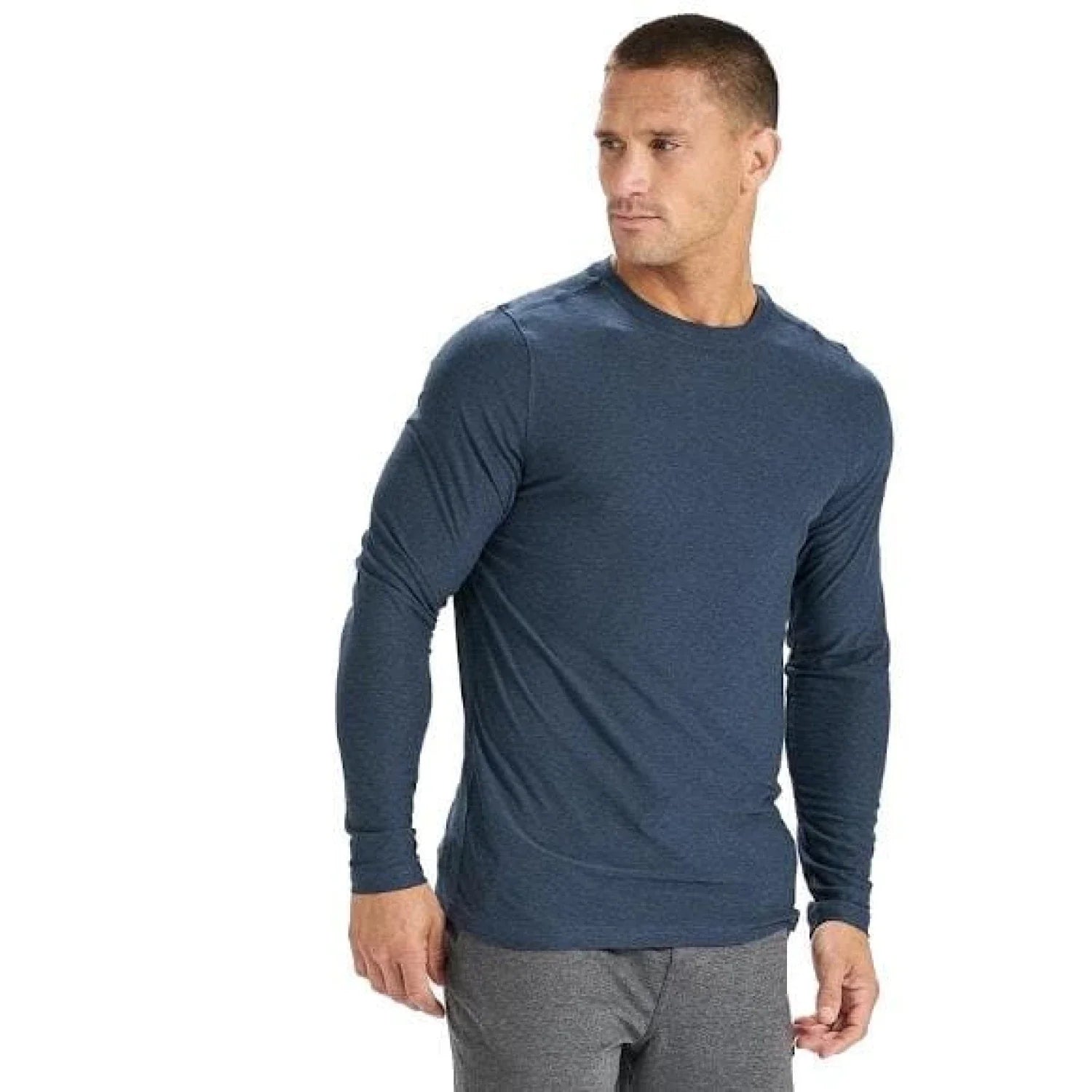 Vuori 01. MENS APPAREL - MENS LS SHIRTS - MENS LS ACTIVE Men's Long Sleeve Strato Tech Tee NAVY HEATHER