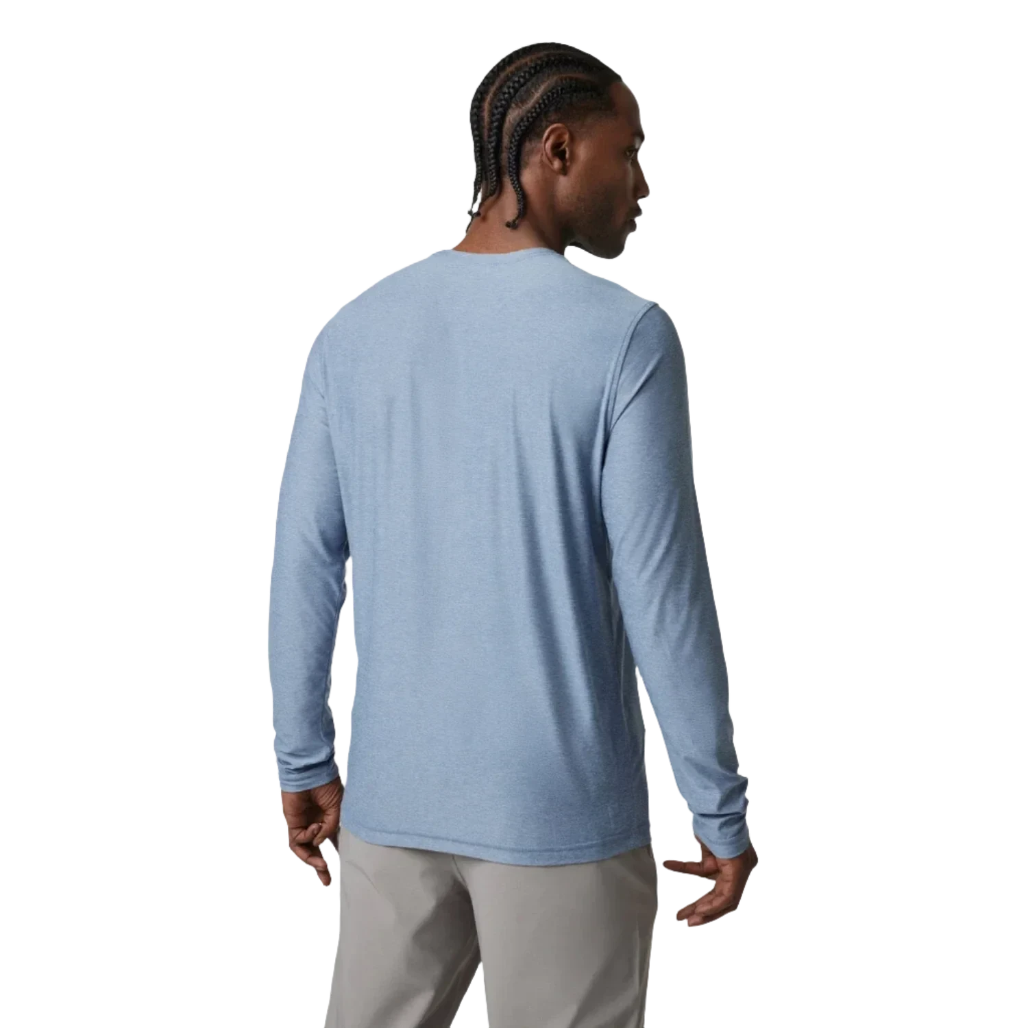 Vuori 01. MENS APPAREL - MENS LS SHIRTS - MENS LS ACTIVE Men's Long Sleeve Strato Tech Tee HTY CHAMBRAY HEATHER