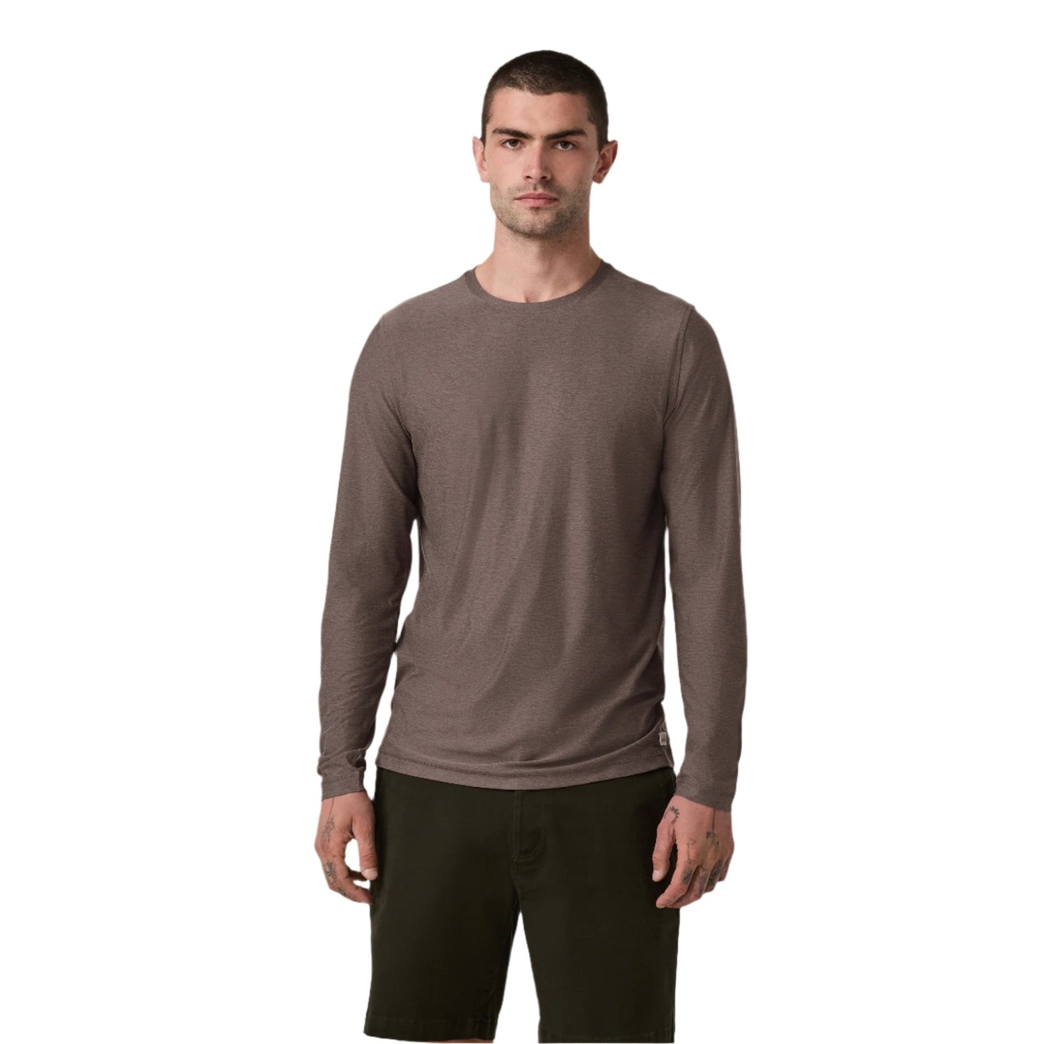 Vuori 01. MENS APPAREL - MENS LS SHIRTS - MENS LS ACTIVE Men's Long Sleeve Strato Tech Tee HHB HUCKLEBERRY HEATHER