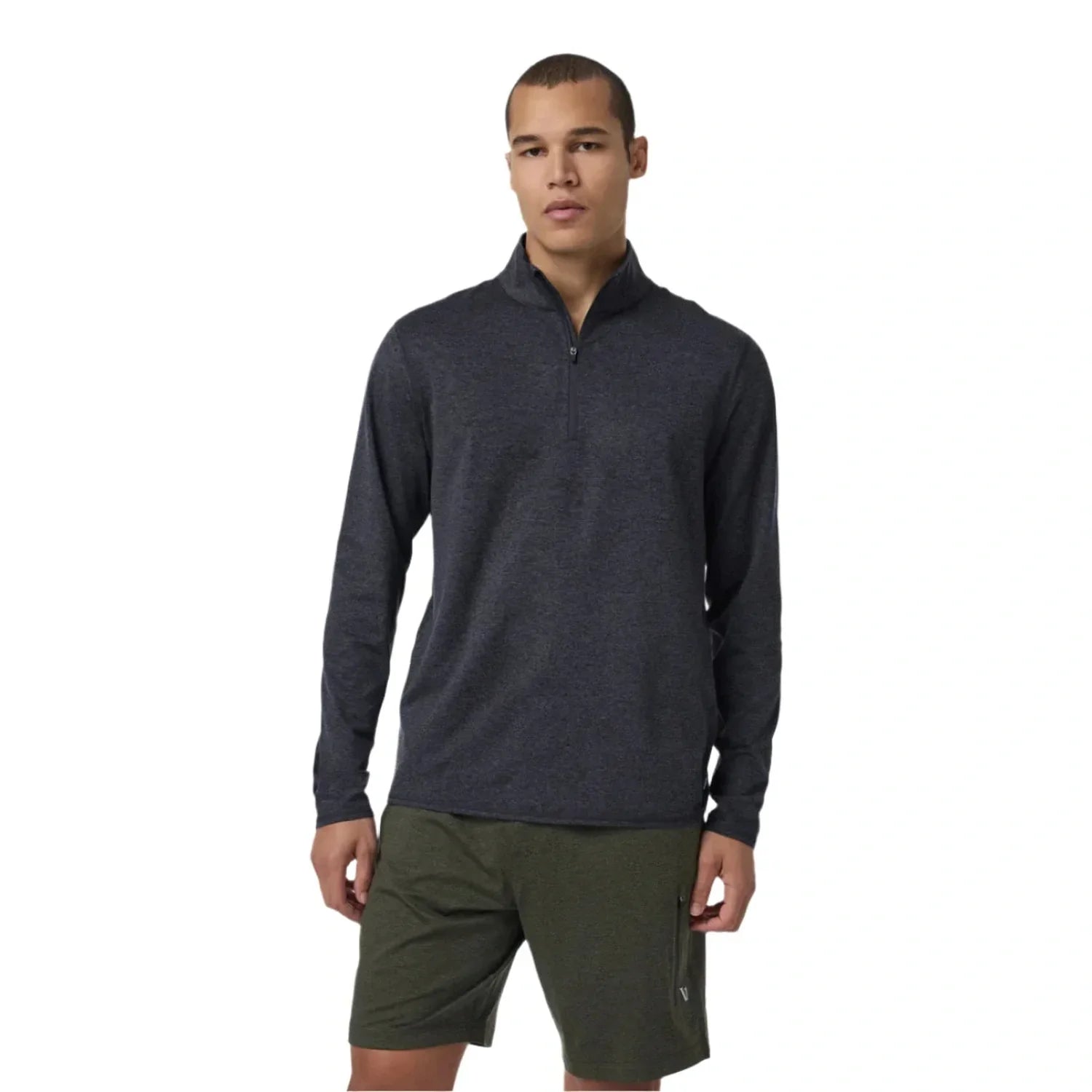 Vuori 01. MENS APPAREL - MENS HOODIES|SWEATERS - MENS PO Q ZIP Men's Ponto Half Zip Mock Neck HCC CHARCOAL HEATHER