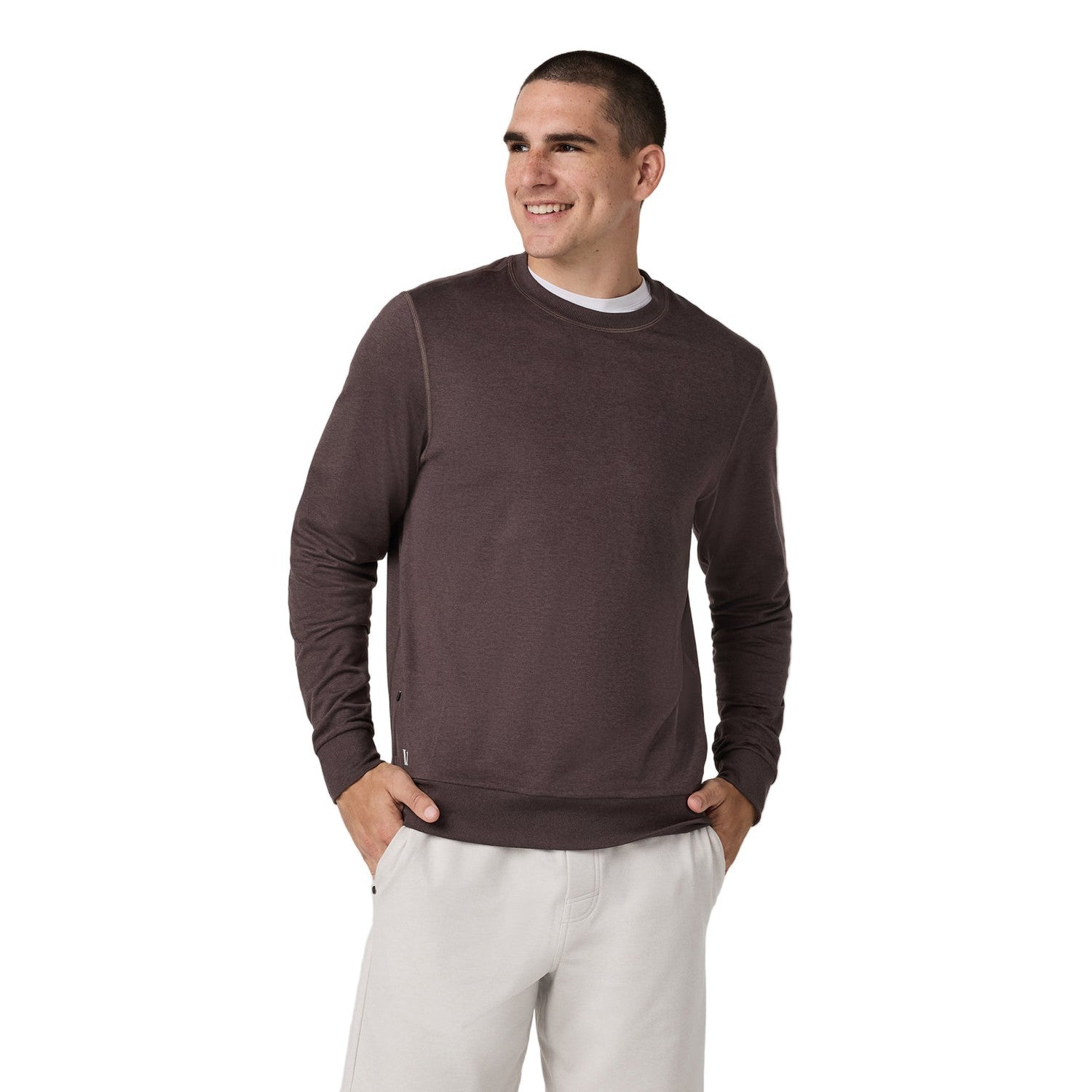 Vuori 01. MENS APPAREL - MENS HOODIES|SWEATERS - MENS PO SWEATERS Men's Ponto Performance Crew HHS SANGRIA HEATHER