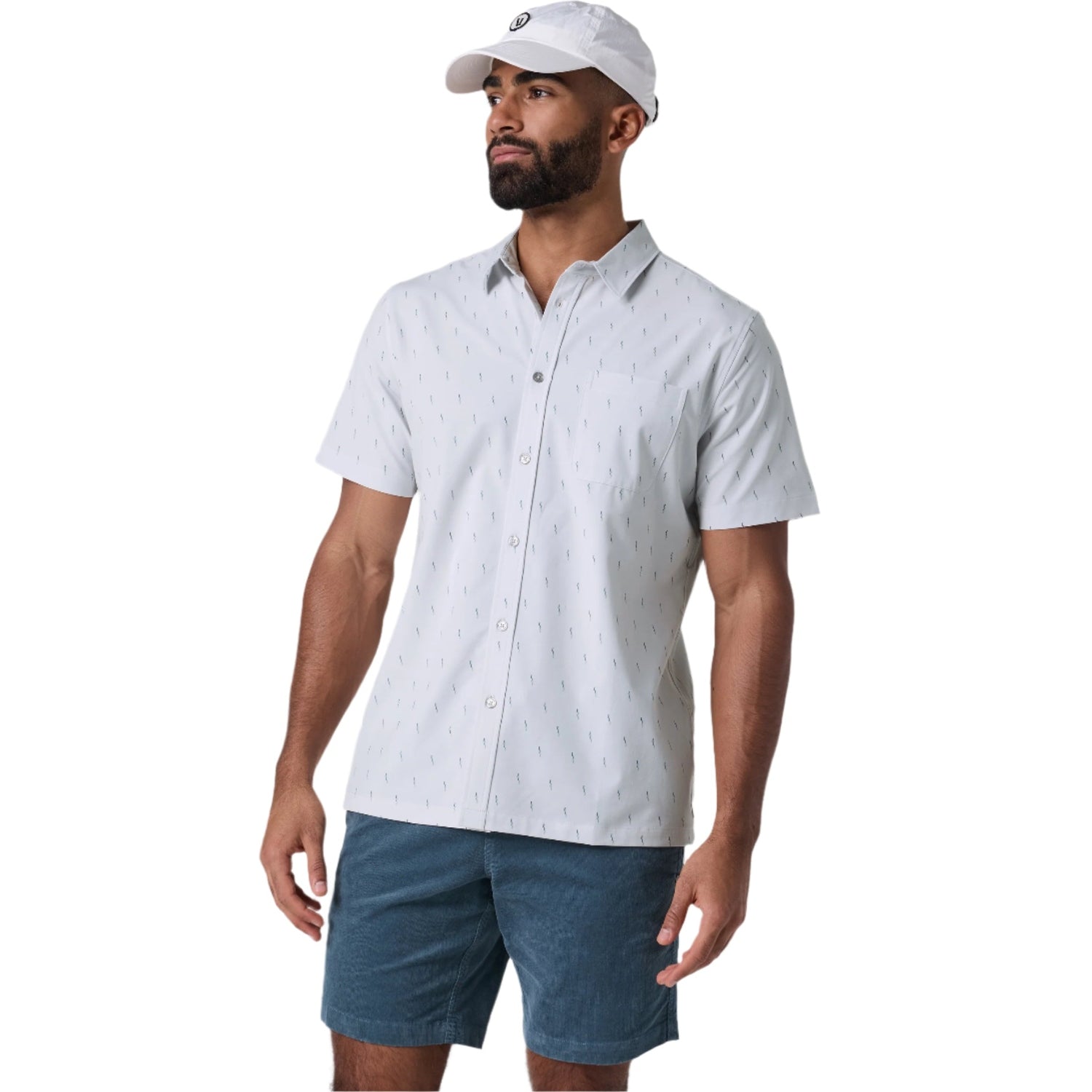 Vuori 01. MENS APPAREL - MENS SS SHIRTS - MENS SS BUTTON UP Men's Short Sleeve Bridge Button Down FGT FROST GREY TRIPLE