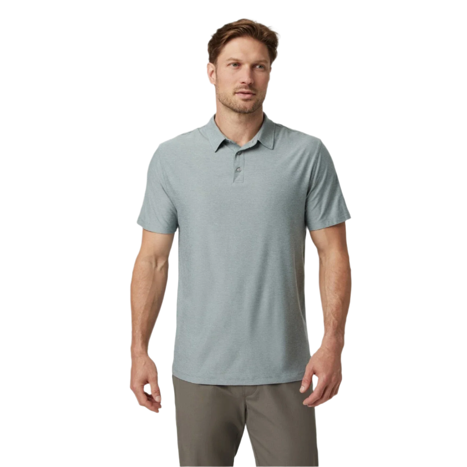 Vuori 01. MENS APPAREL - MENS SS SHIRTS - MENS SS POLO Men's Strato Tech Polo HVP VINTAGE PISTACHIO HEATHER