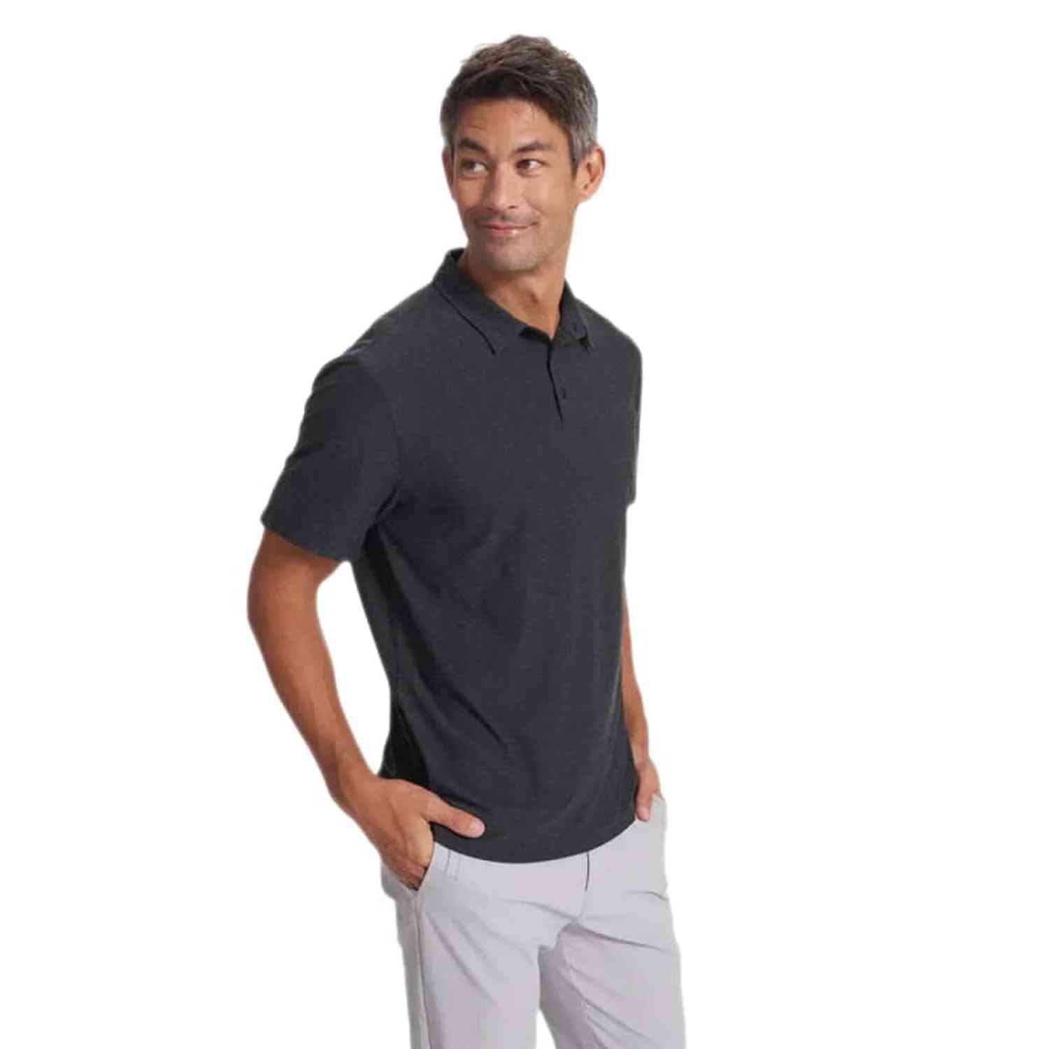 Vuori 01. MENS APPAREL - MENS SS SHIRTS - MENS SS POLO Men's Strato Tech Polo CHARCOAL HEATHER