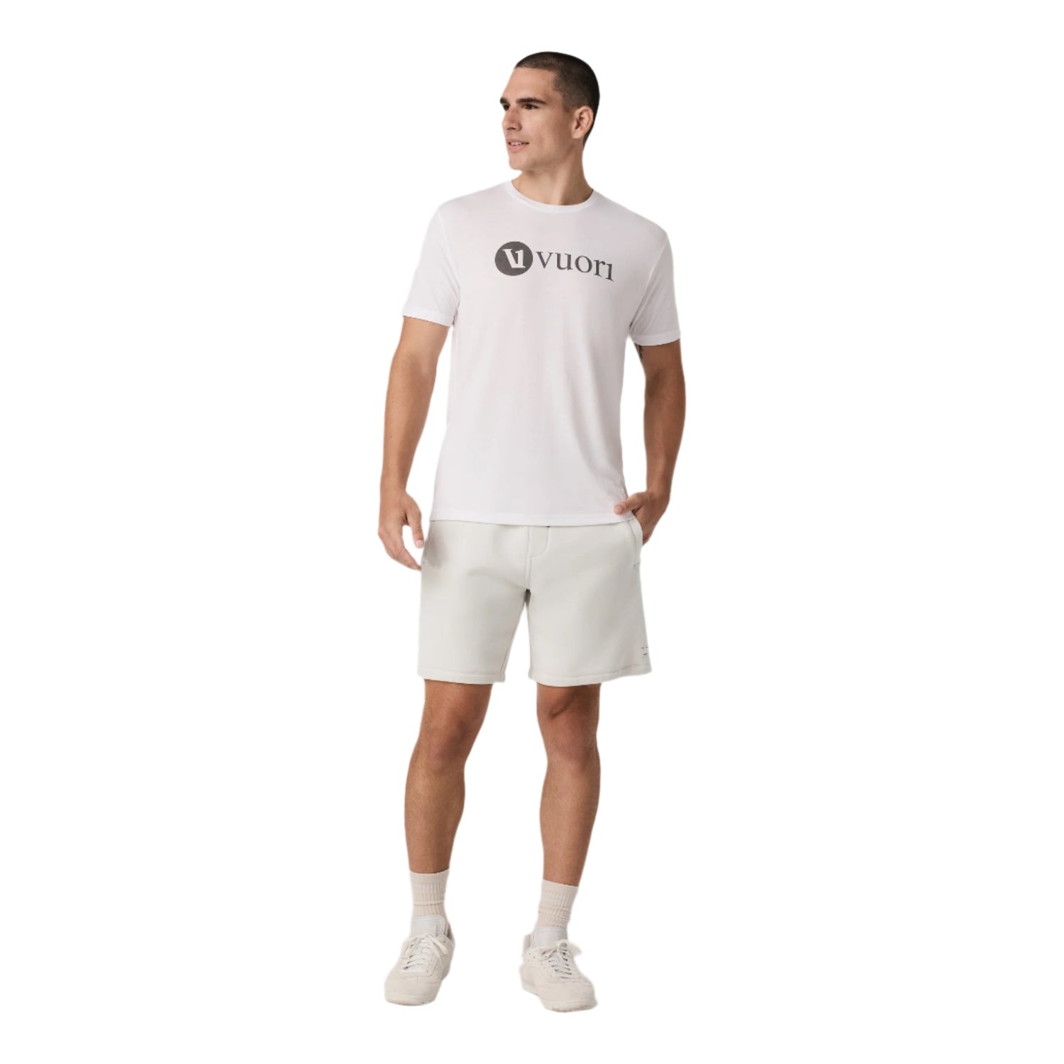 Vuori 01. MENS APPAREL - MENS T-SHIRTS - MENS T-SHIRT SS Men's V1 Vuori Wordmark Logo Tee WHT WHITE