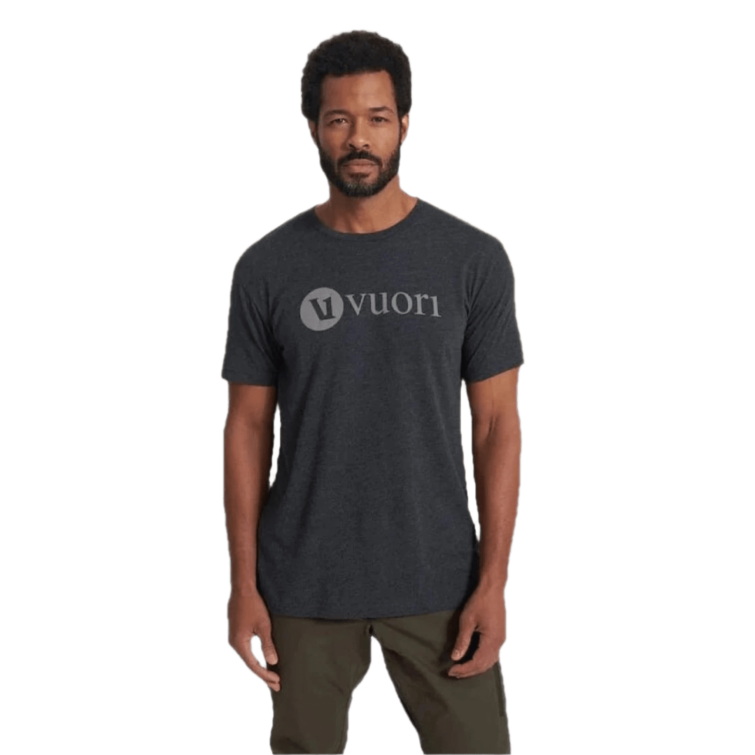 Vuori 01. MENS APPAREL - MENS T-SHIRTS - MENS T-SHIRT SS Men's V1 Vuori Wordmark Logo Tee HCC CHARCOAL HEATHER