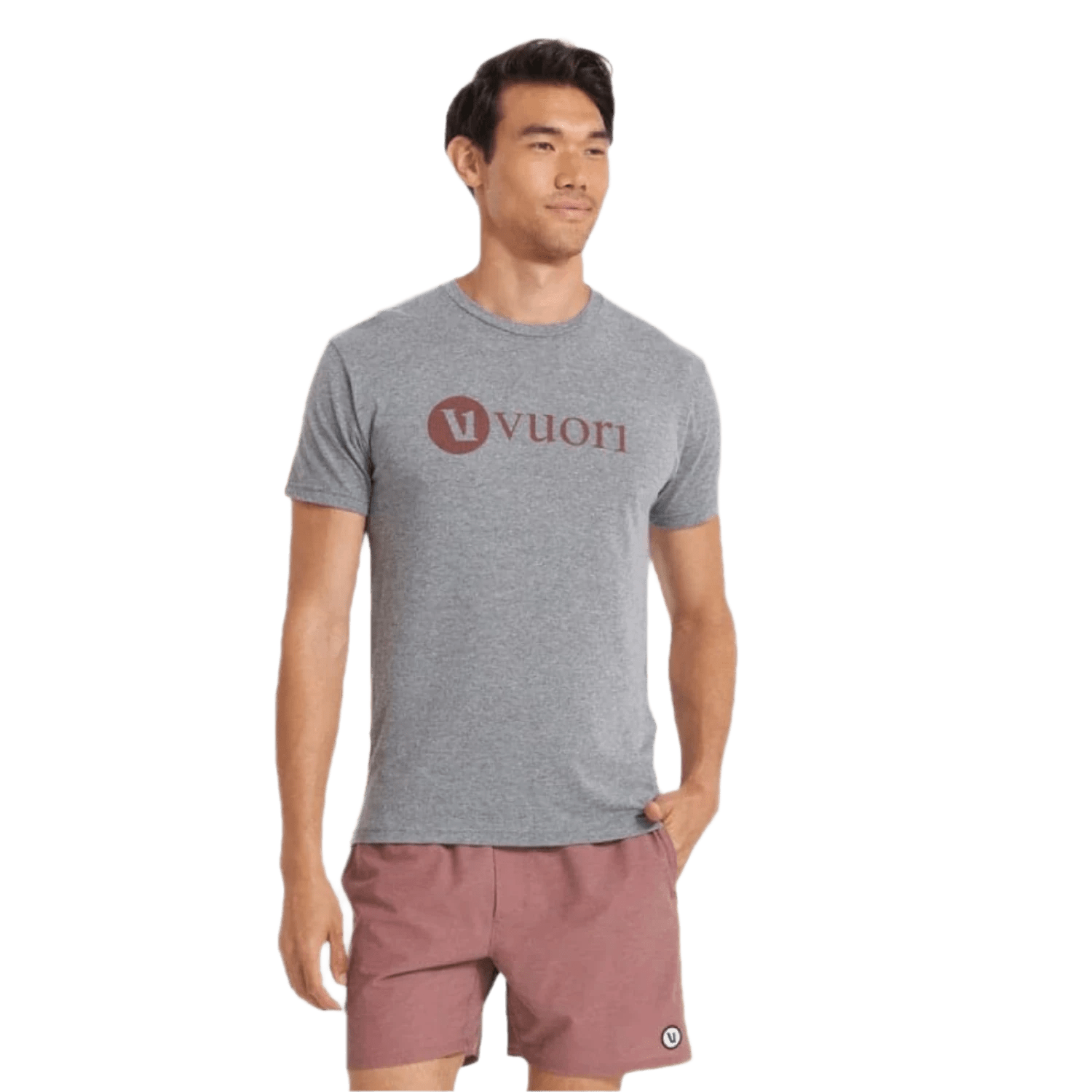 Vuori 01. MENS APPAREL - MENS T-SHIRTS - MENS T-SHIRT SS Men's V1 Vuori Wordmark Logo Tee HCR HEATHER GREY CEDAR