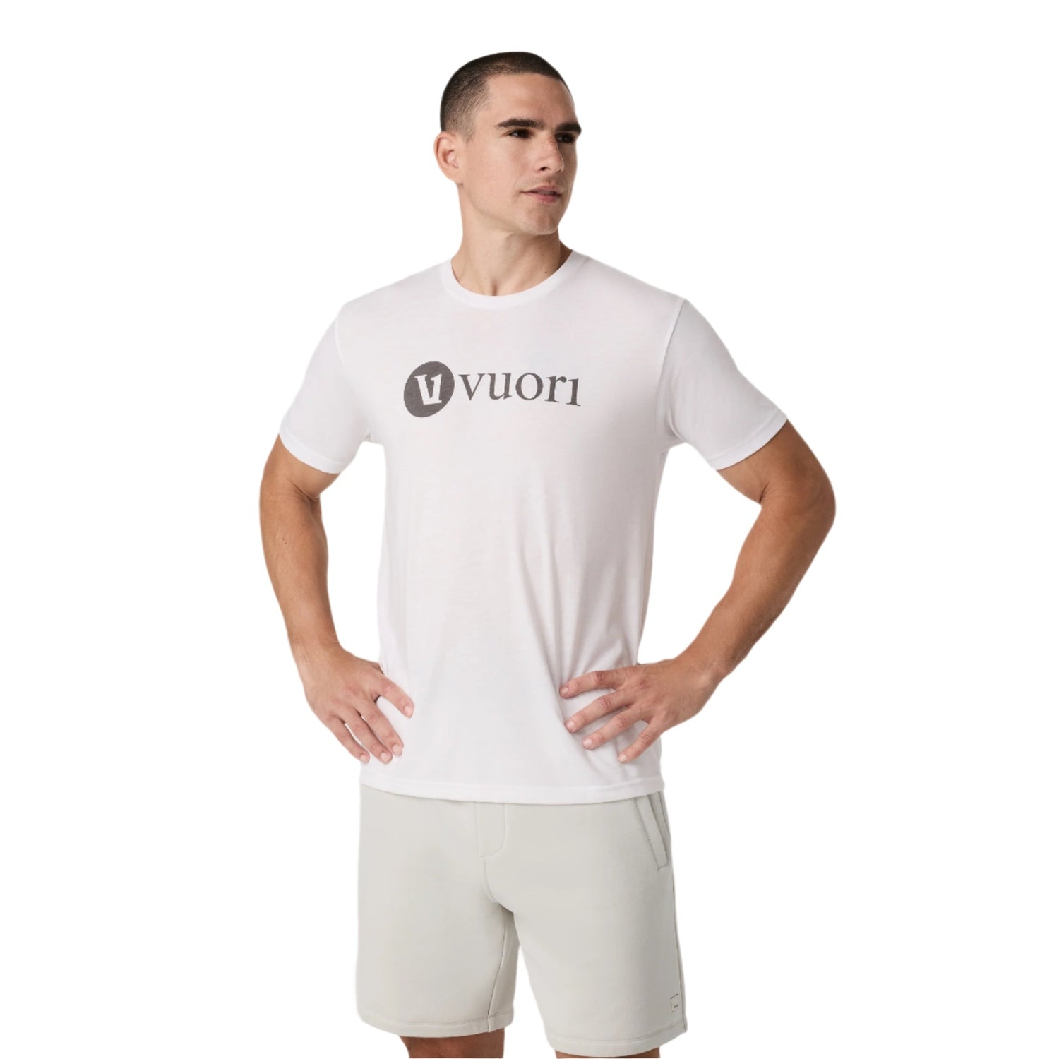 Vuori 01. MENS APPAREL - MENS T-SHIRTS - MENS T-SHIRT SS Men's V1 Vuori Wordmark Logo Tee WHT WHITE