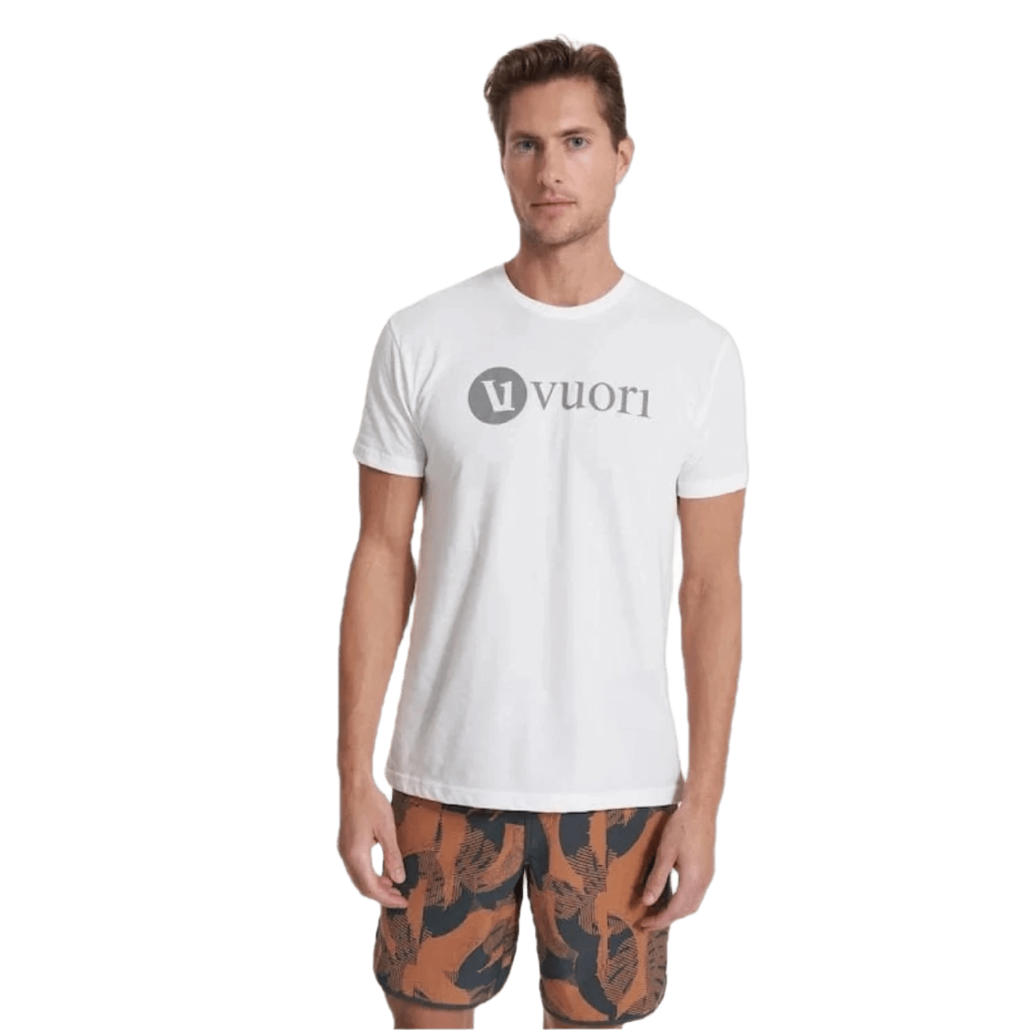 Vuori 01. MENS APPAREL - MENS T-SHIRTS - MENS T-SHIRT SS Men's V1 Vuori Wordmark Logo Tee WVC WHITE VINTAGE CHARCOAL