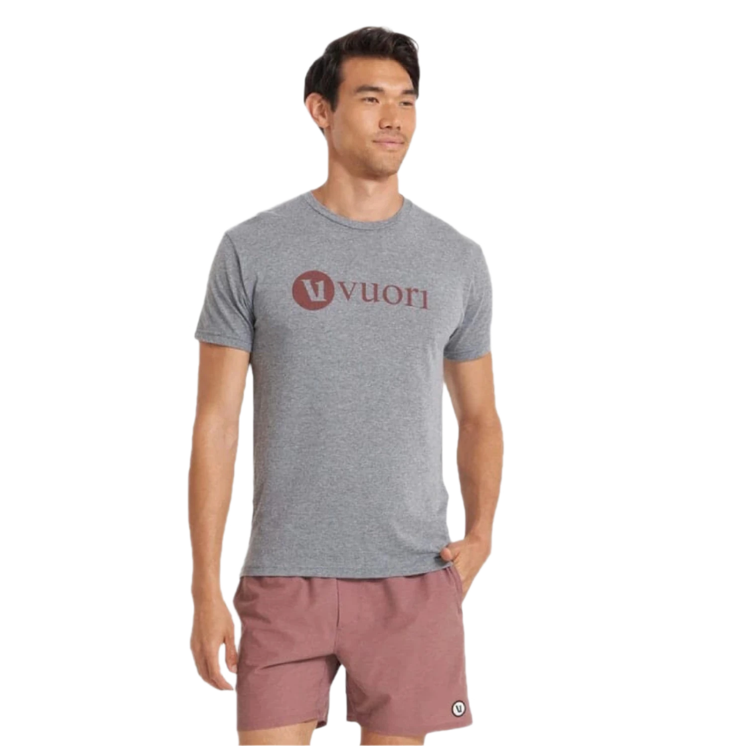 Vuori 01. MENS APPAREL - MENS T-SHIRTS - MENS T-SHIRT SS Men's V1 Vuori Wordmark Logo Tee HCR HEATHER GREY CEDAR