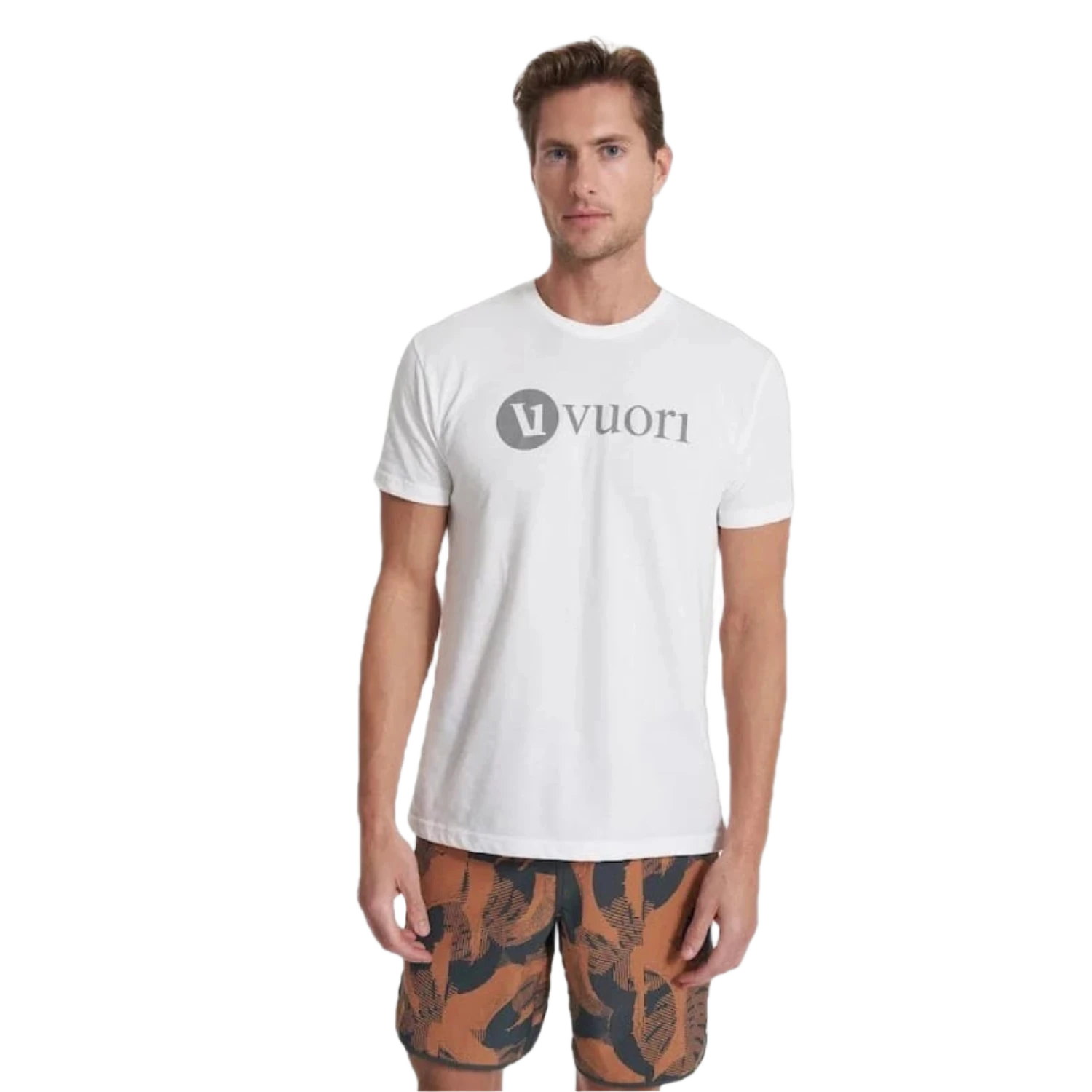 Vuori 01. MENS APPAREL - MENS T-SHIRTS - MENS T-SHIRT SS Men's V1 Vuori Wordmark Logo Tee WVC WHITE VINTAGE CHARCOAL