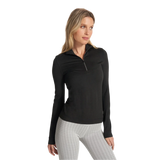 Vuori 02. WOMENS APPAREL - WOMENS HOODIES|SWEATERS - WOMENS PO Q ZIP Women's Halo Essential Half Zip HBK BLACK HEATHER