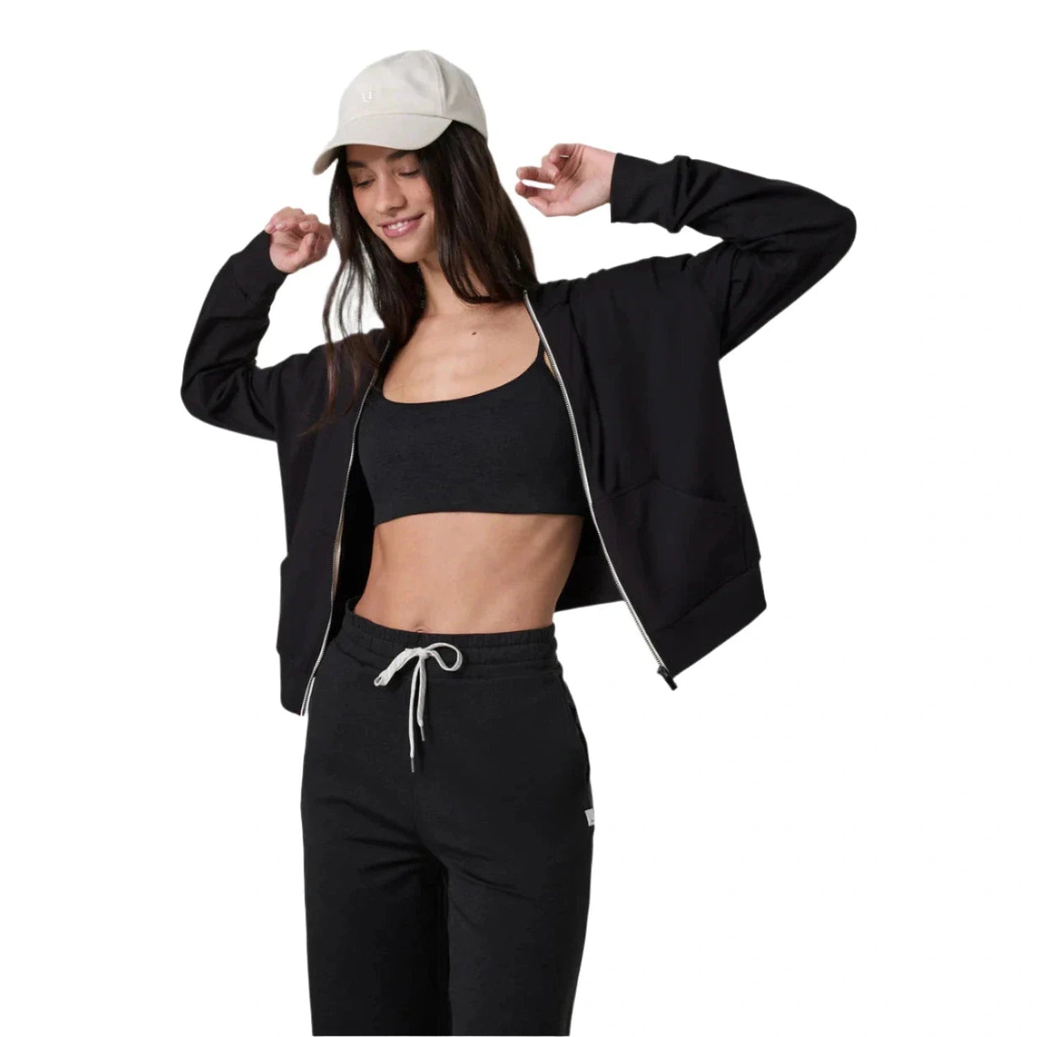 Vuori 02. WOMENS APPAREL - WOMENS HOODIES|SWEATERS - WOMENS PO HOODY Women's Halo Modern Full Zip Hoodie SBK SOLID BLACK