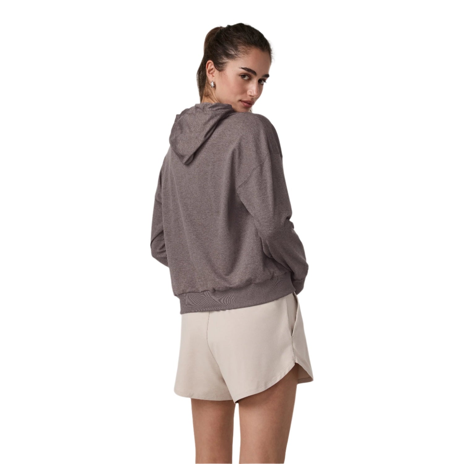 Vuori 02. WOMENS APPAREL - WOMENS HOODIES|SWEATERS - WOMENS PO HOODY Women's Halo Modern Pullover Hoodie HHB HUCKLEBERRY HEATHER