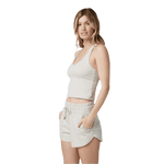 Vuori 02. WOMENS APPAREL - WOMENS SS SHIRTS - WOMENS TANK ACTIVE Women's Halo Performance Crop 2.0 HEE ECRU HEATHER