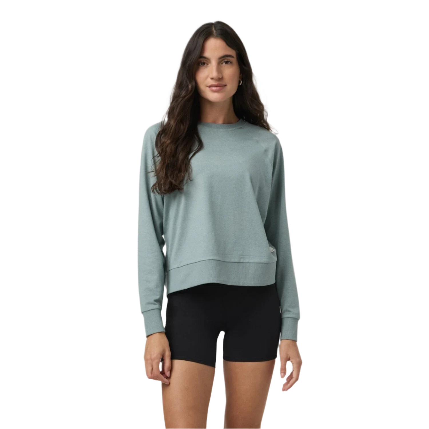 Vuori 02. WOMENS APPAREL - WOMENS HOODIES|SWEATERS - WOMENS PO SWEATERS Women's Long Sleeve Halo Crew HVP VINTAGE PISTACHIO HEATHER