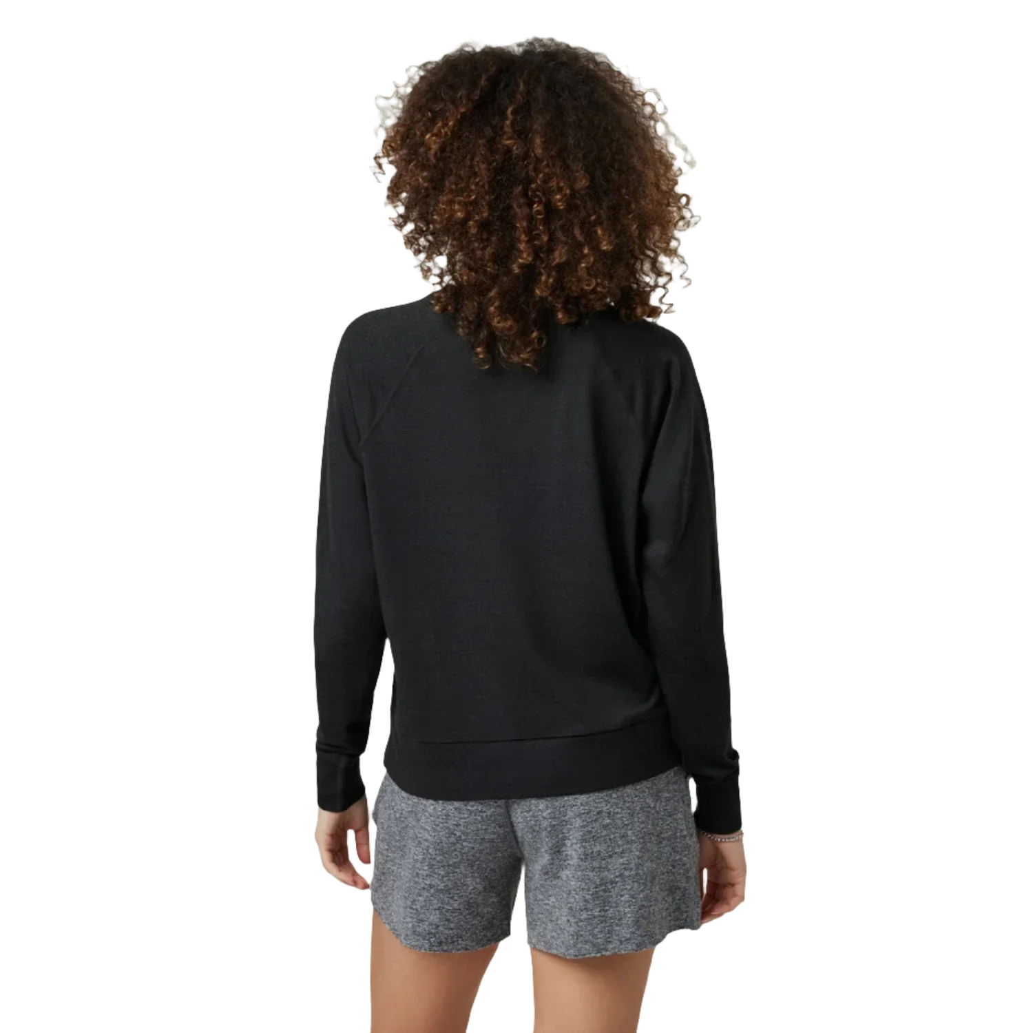 Vuori 02. WOMENS APPAREL - WOMENS HOODIES|SWEATERS - WOMENS PO SWEATERS Women's Long Sleeve Halo Crew HBK BLACK HEATHER