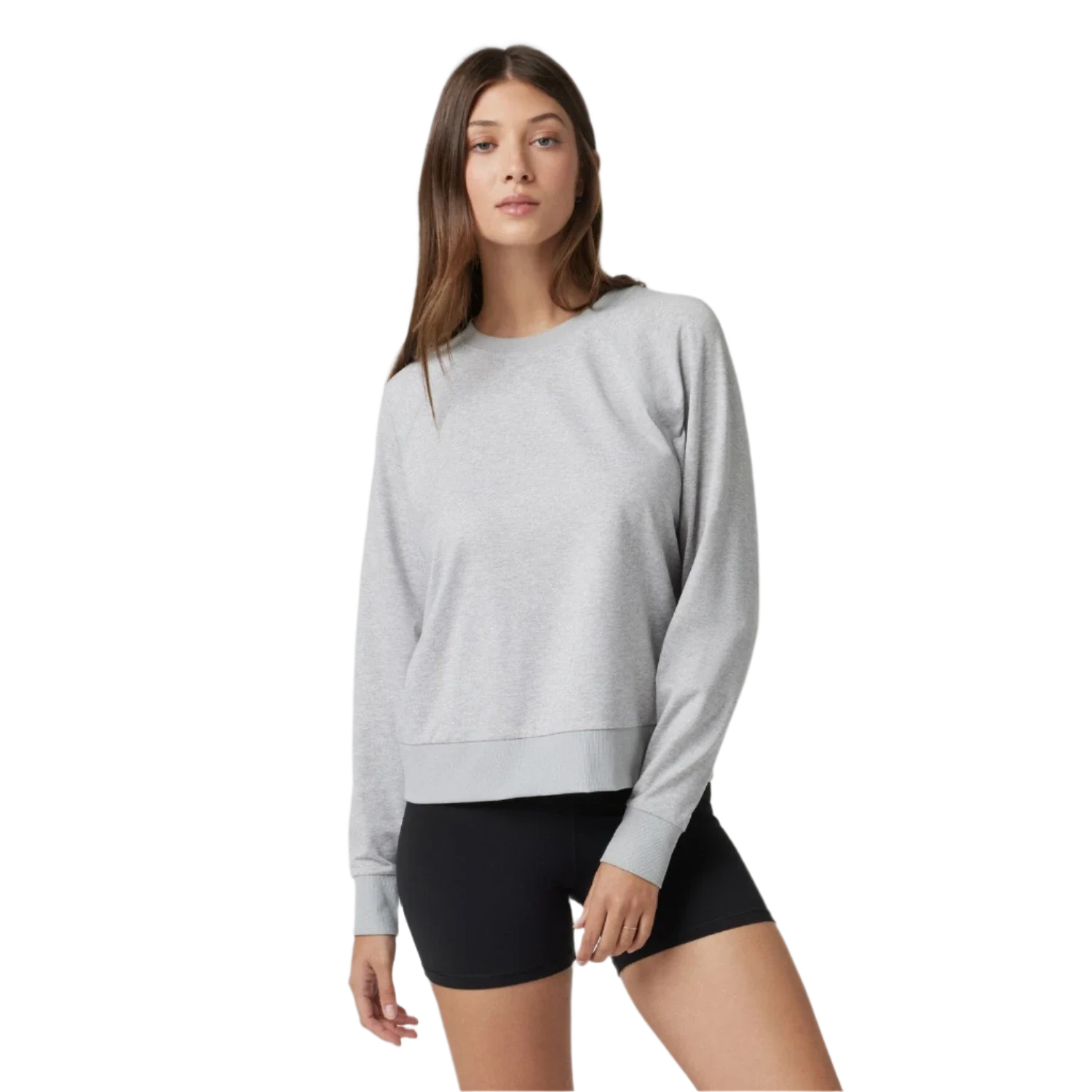 Vuori 02. WOMENS APPAREL - WOMENS HOODIES|SWEATERS - WOMENS PO SWEATERS Women's Long Sleeve Halo Crew PHG PALE GREY HEATHER