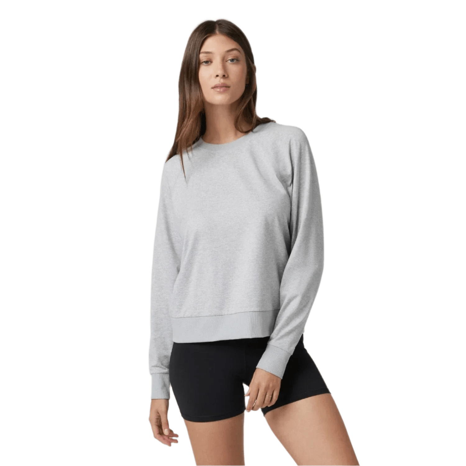 Vuori 02. WOMENS APPAREL - WOMENS HOODIES|SWEATERS - WOMENS PO SWEATERS Women's Long Sleeve Halo Crew PHG PALE GREY HEATHER