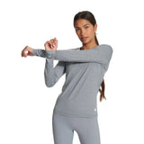 Vuori 02. WOMENS APPAREL - WOMENS LS SHIRTS - WOMENS LS ACTIVE Women's Long Sleeve Lux Crew HFT FLINT HEATHER