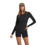 Vuori 02. WOMENS APPAREL - WOMENS LS SHIRTS - WOMENS LS ACTIVE Women's Long Sleeve Lux Crew HBK BLACK HEATHER