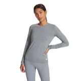 Vuori 02. WOMENS APPAREL - WOMENS LS SHIRTS - WOMENS LS ACTIVE Women's Long Sleeve Lux Crew HFT FLINT HEATHER