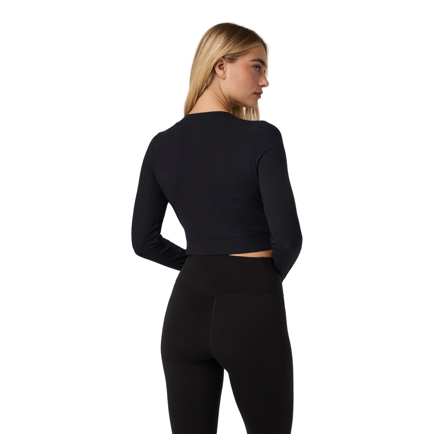 Vuori 02. WOMENS APPAREL - WOMENS LS SHIRTS - WOMENS LS CASUAL Women's Long Sleeve Pose Mini Cardigan BLK BLACK