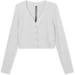 Vuori 02. WOMENS APPAREL - WOMENS LS SHIRTS - WOMENS LS CASUAL Women's Long Sleeve Pose Mini Cardigan WHG WHITE HEATHER GREY