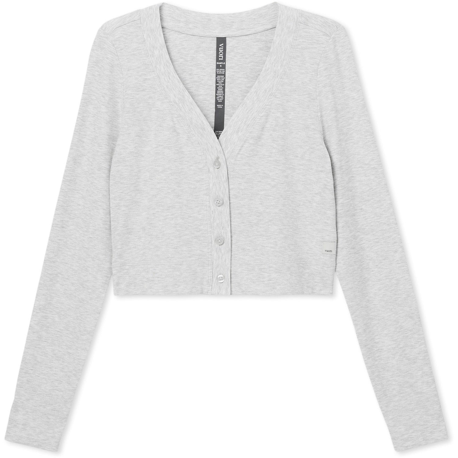 Vuori 02. WOMENS APPAREL - WOMENS LS SHIRTS - WOMENS LS CASUAL Women's Long Sleeve Pose Mini Cardigan WHG WHITE HEATHER GREY