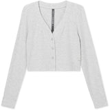 Vuori 02. WOMENS APPAREL - WOMENS LS SHIRTS - WOMENS LS CASUAL Women's Long Sleeve Pose Mini Cardigan WHG WHITE HEATHER GREY