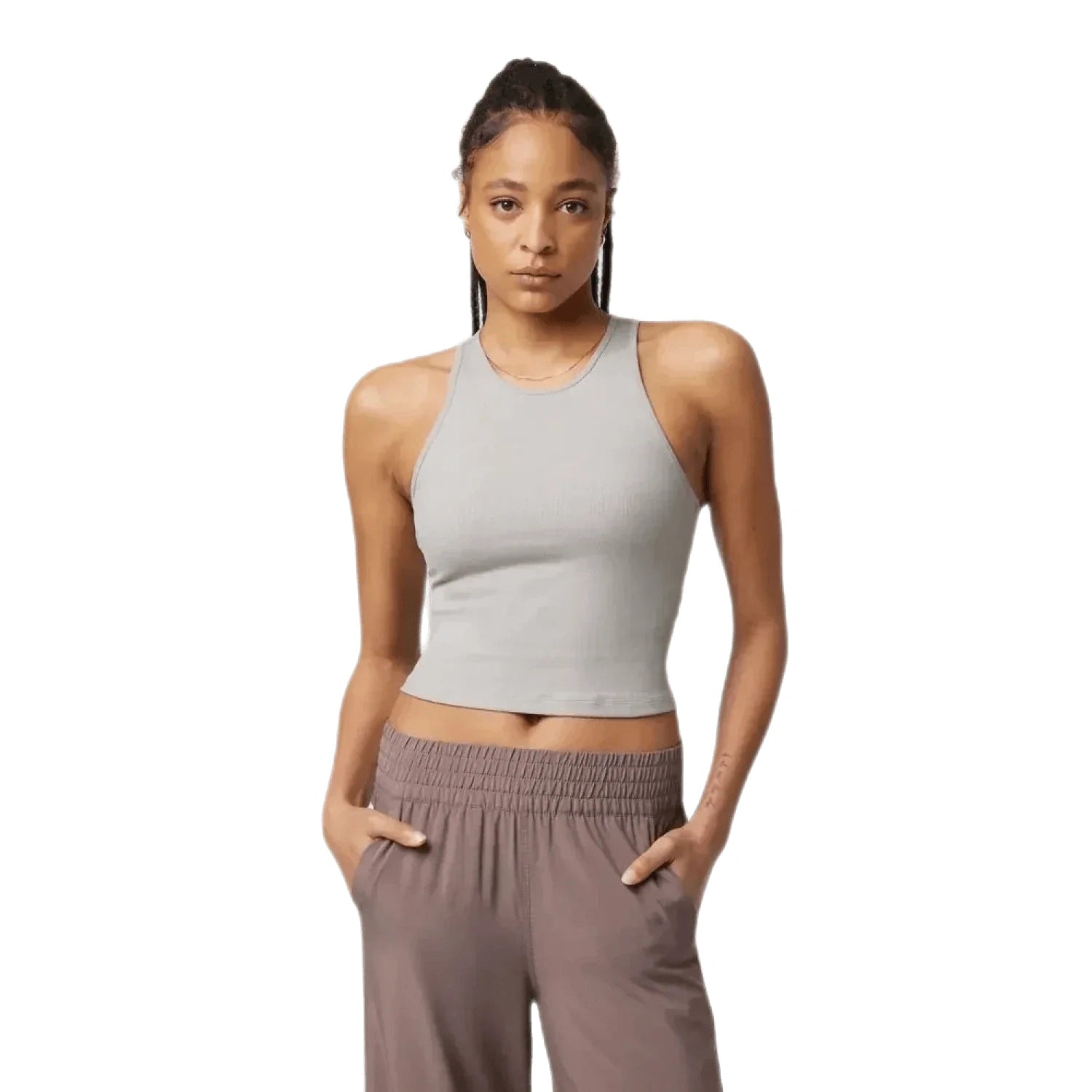 Vuori 02. WOMENS APPAREL - WOMENS SS SHIRTS - WOMENS TANK CASUAL Women's Pose Plyo Tank HEW SOFT PEWTER HEATHER