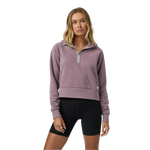 Vuori 02. WOMENS APPAREL - WOMENS HOODIES|SWEATERS - WOMENS PO HOODY Women's Restore Half Zip Hoodie EBR ELDERBERRY