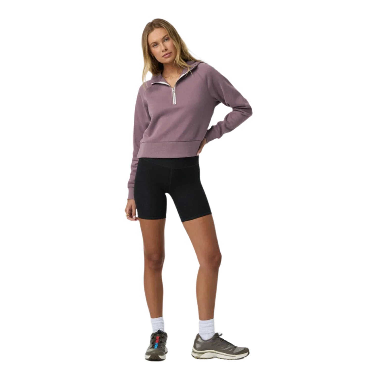 Vuori 02. WOMENS APPAREL - WOMENS HOODIES|SWEATERS - WOMENS PO HOODY Women's Restore Half Zip Hoodie EBR ELDERBERRY