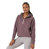 Vuori 02. WOMENS APPAREL - WOMENS HOODIES|SWEATERS - WOMENS PO HOODY Women's Restore Half Zip Hoodie EBR ELDERBERRY