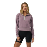 Vuori 02. WOMENS APPAREL - WOMENS HOODIES|SWEATERS - WOMENS PO HOODY Women's Restore Half Zip Hoodie EBR ELDERBERRY