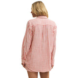 Z Supply 02. WOMENS APPAREL - WOMENS LS SHIRTS - WOMENS LS LOUNGE Women's Saturdays Stripe Shirt CSC CRIMSON CRUSH