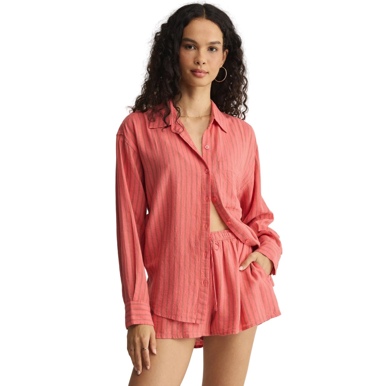 Z Supply 02. WOMENS APPAREL - WOMENS LS SHIRTS - WOMENS LS CASUAL Women's The Perfect Striped Button Up GEL GELATO