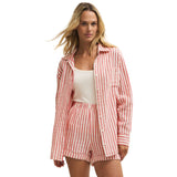 Z Supply 02. WOMENS APPAREL - WOMENS LS SHIRTS - WOMENS LS LOUNGE Women's Saturdays Stripe Shirt CSC CRIMSON CRUSH