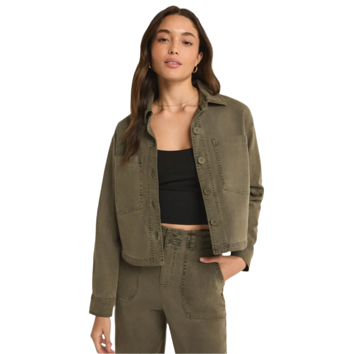 Z Supply 02. WOMENS APPAREL - WOMENS JACKETS - WOMENS JACKETS CASUAL Women's All Day Cropped Washed Jacket GPL GRAPE LEAF