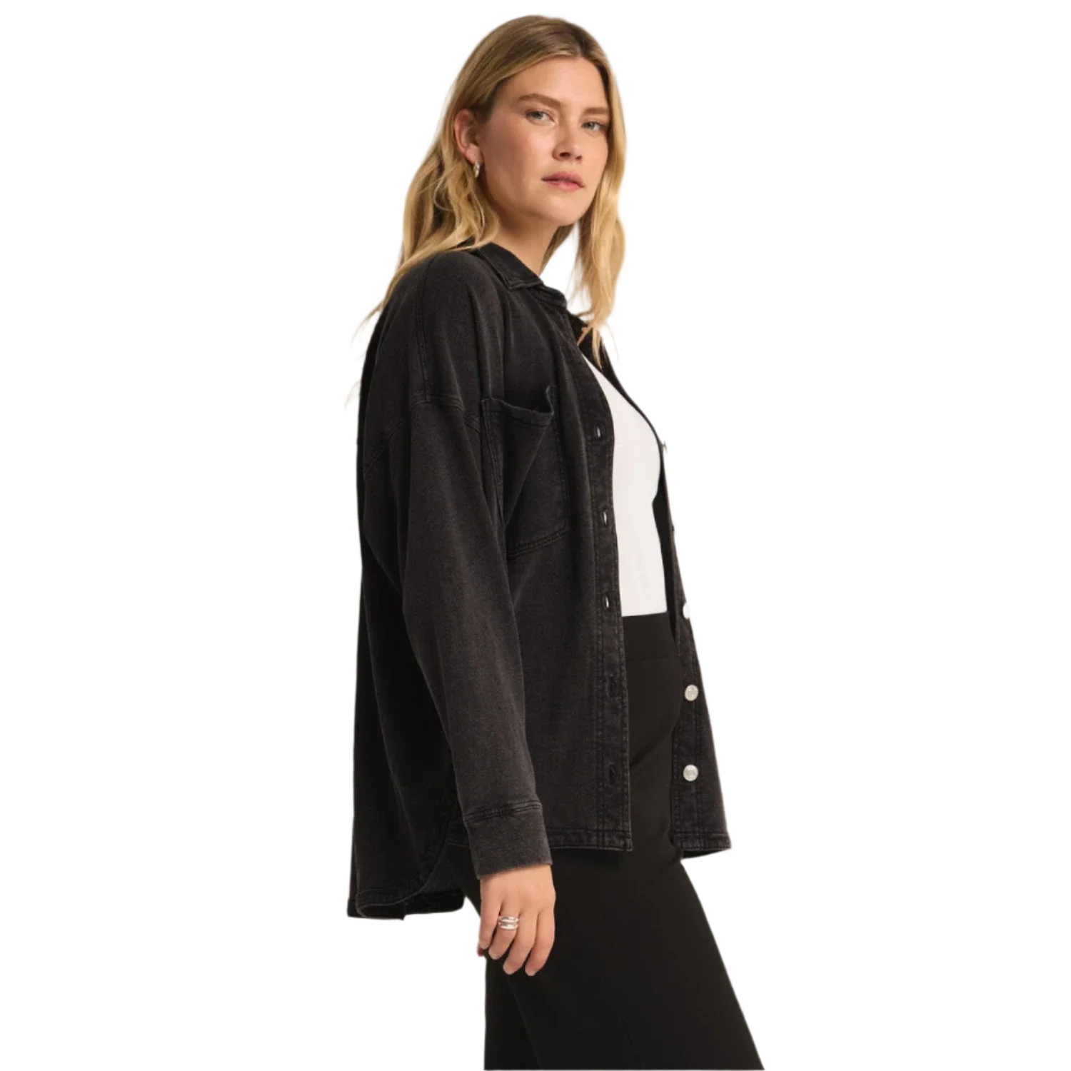 Z Supply 02. WOMENS APPAREL - WOMENS JACKETS - WOMENS JACKETS CASUAL Women's All Day Knit Denim Jacket VBK VINTAGE BLACK