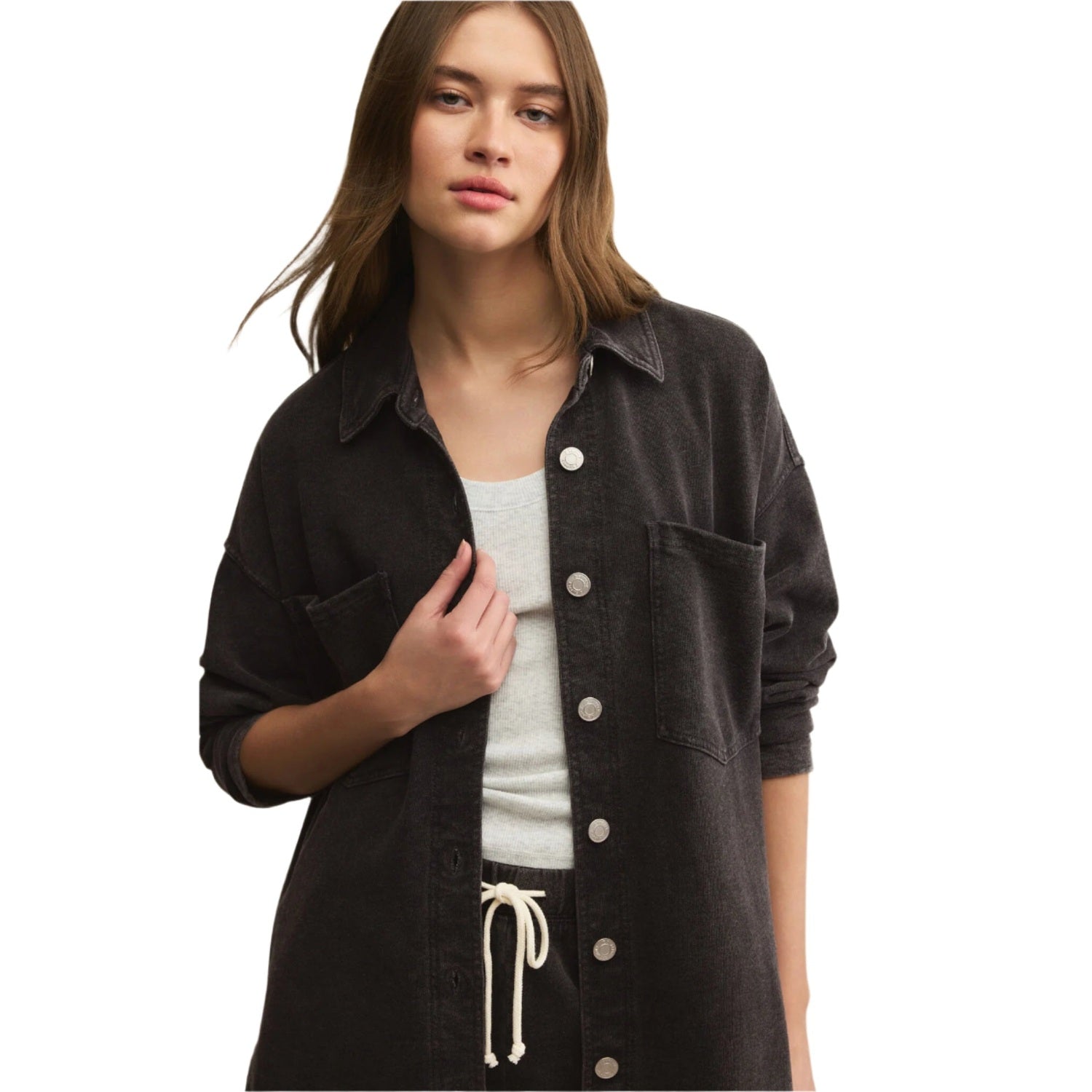 Z Supply 02. WOMENS APPAREL - WOMENS JACKETS - WOMENS JACKETS CASUAL Women's All Day Knit Denim Jacket VBK VINTAGE BLACK: