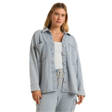 Z Supply 02. WOMENS APPAREL - WOMENS JACKETS - WOMENS JACKETS CASUAL Women's All Day Knit Denim Jacket WASHED INDIGO