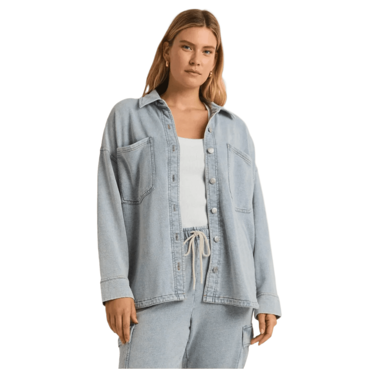 Z Supply 02. WOMENS APPAREL - WOMENS JACKETS - WOMENS JACKETS CASUAL Women's All Day Knit Denim Jacket WASHED INDIGO